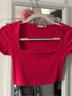 Zara Hot Pink Square-Neck Crop Top